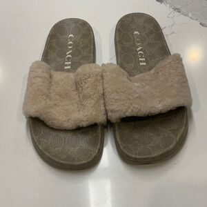 Coach Tan Fuzzy Slides Sz9 Worn Once